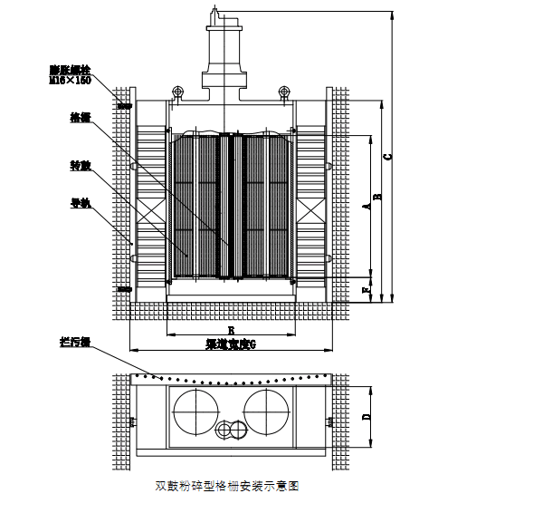 雙鼓粉碎型格柵安裝尺寸圖